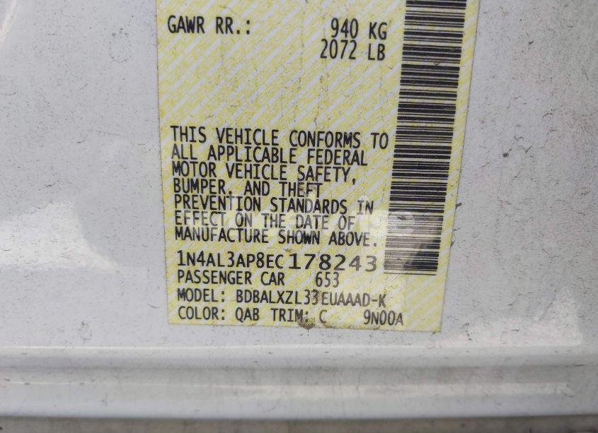 Photo 9 of 2014 Nissan Altima 2.5 SL (VIN 1N4AL3AP8EC178243)