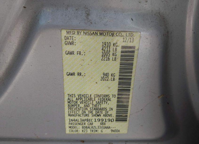 Photo 9 of 2014 Nissan Altima 2.5/2.5 S/2.5 SL/2.5 SV (VIN 1N4AL3AP8EC199190)