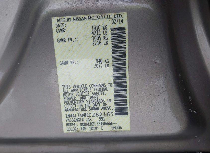 Photo 9 of 2014 Nissan Altima 2.5 S (VIN 1N4AL3AP8EC282165)