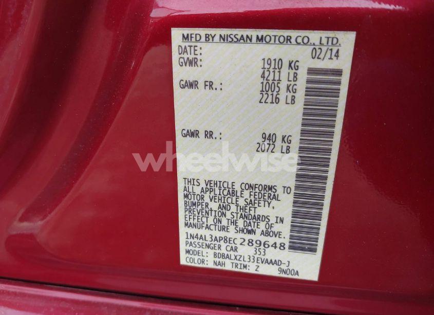 Photo 9 of 2014 Nissan Altima 2.5 SL (VIN 1N4AL3AP8EC289648)