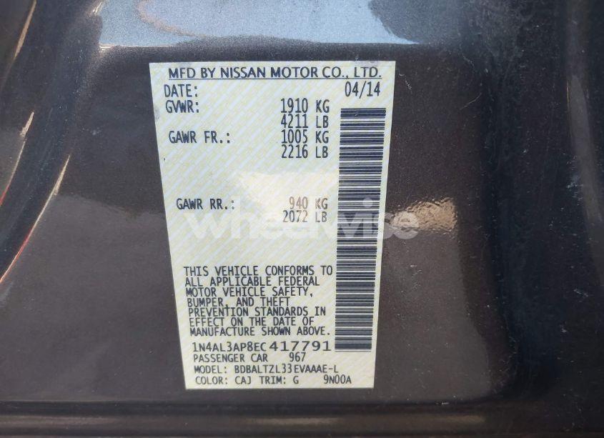 Photo 9 of 2014 Nissan Altima 2.5 SV (VIN 1N4AL3AP8EC417791)