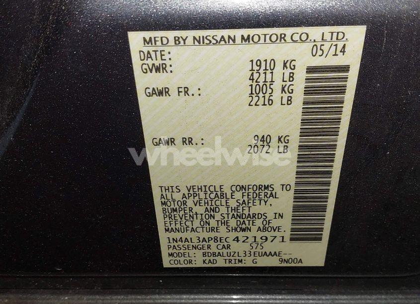 Photo 9 of 2014 Nissan Altima 2.5 SV (VIN 1N4AL3AP8EC421971)