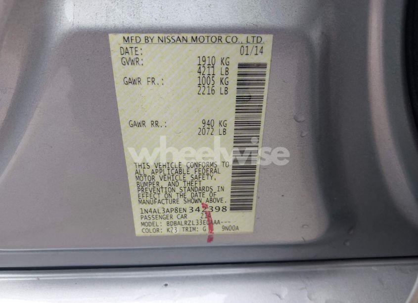 Photo 9 of 2014 Nissan Altima 2.5 S (VIN 1N4AL3AP8EN342398)