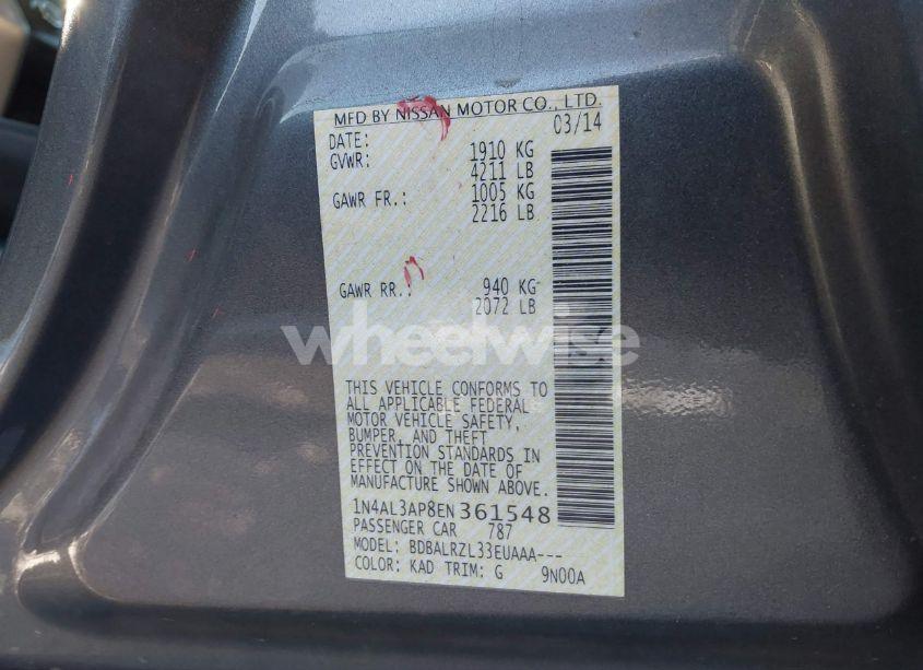 Photo 9 of 2014 Nissan Altima 2.5 S (VIN 1N4AL3AP8EN361548)