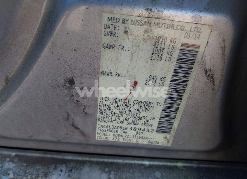 Photo 9 of 2014 Nissan Altima 2.5 S (VIN 1N4AL3AP8EN389432)