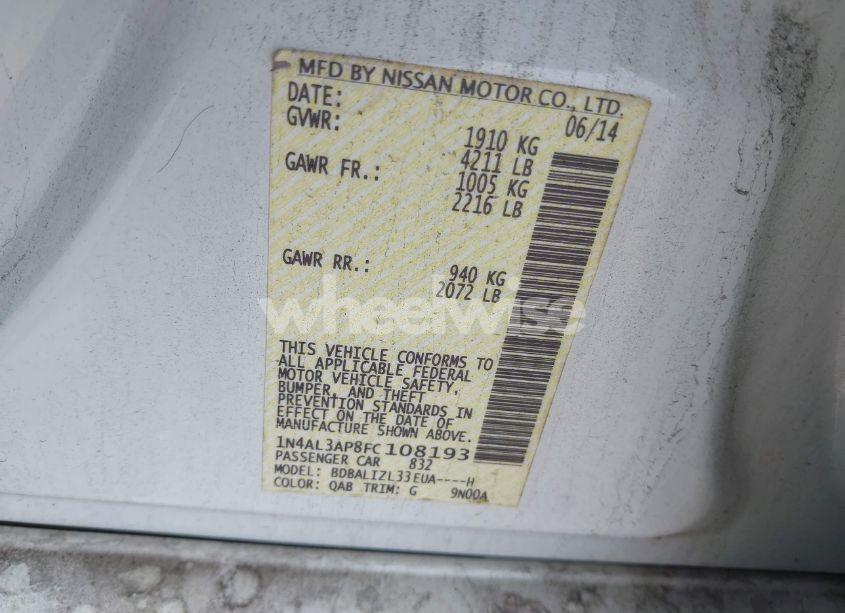 Photo 9 of 2015 Nissan Altima 2.5 SV (VIN 1N4AL3AP8FC108193)