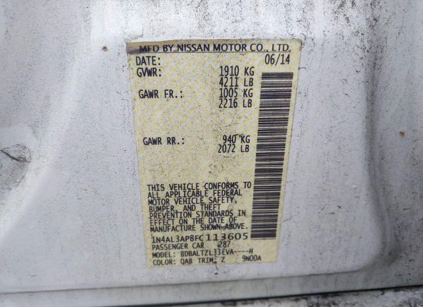 Photo 9 of 2015 Nissan Altima 2.5 SL (VIN 1N4AL3AP8FC113605)