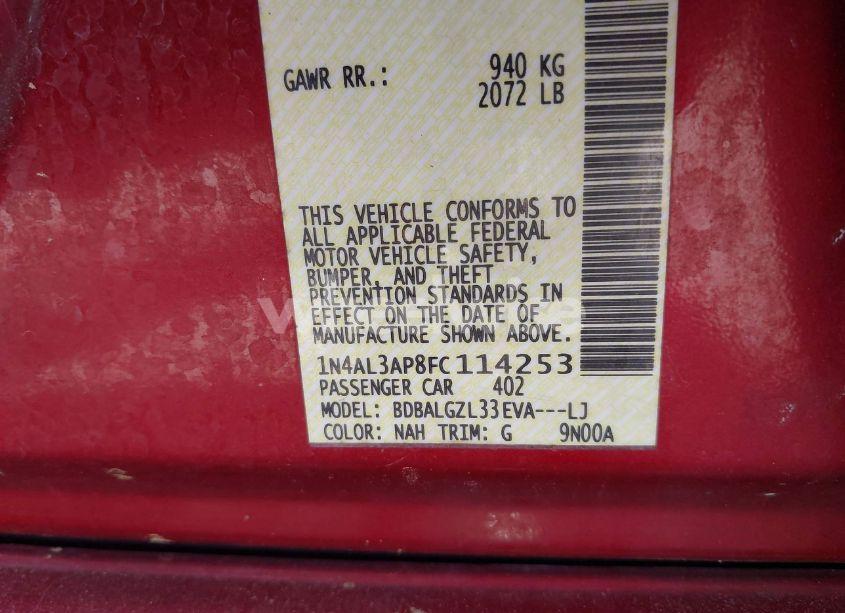 Photo 9 of 2015 Nissan Altima 2.5 S (VIN 1N4AL3AP8FC114253)