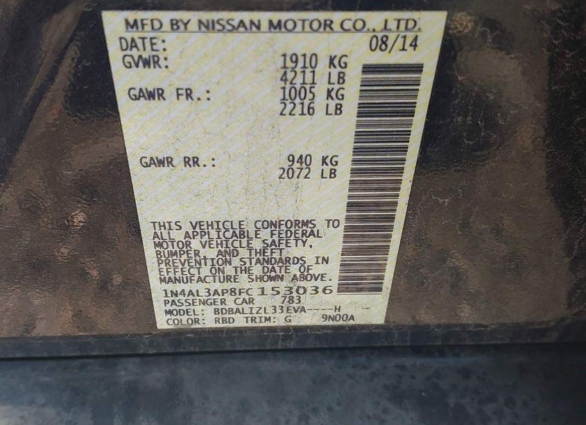 Photo 9 of 2015 Nissan Altima 2.5 SV (VIN 1N4AL3AP8FC153036)