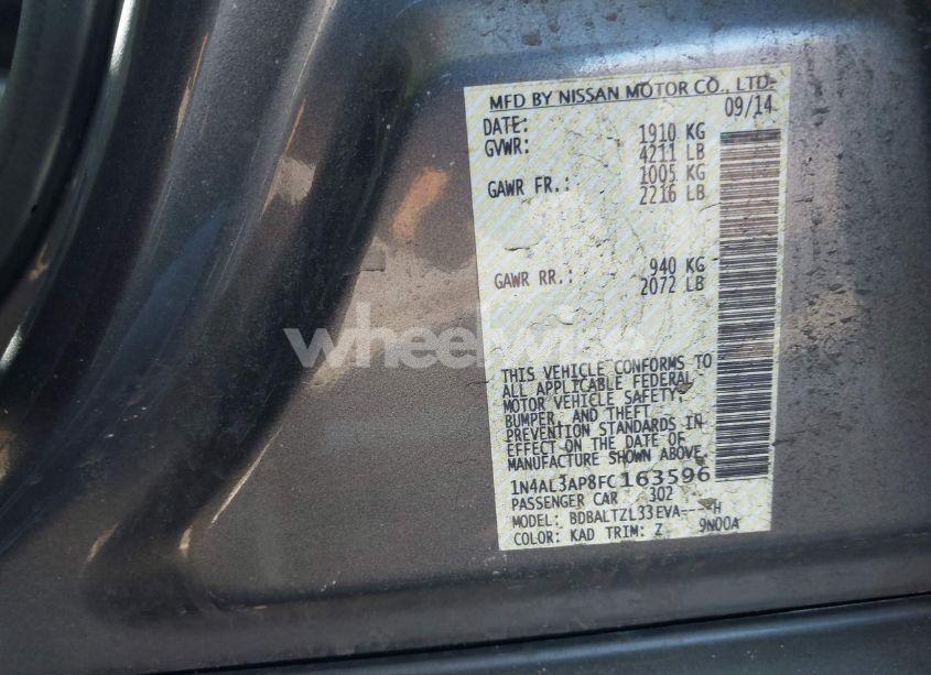 Photo 9 of 2015 Nissan Altima 2.5 SL (VIN 1N4AL3AP8FC163596)