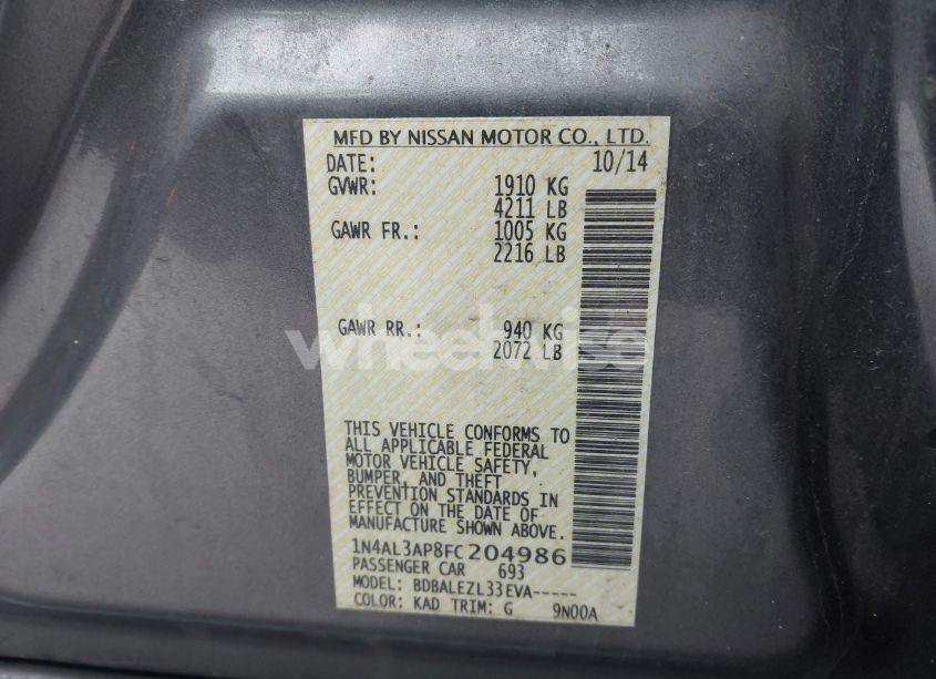 Photo 9 of 2015 Nissan Altima 2.5 S (VIN 1N4AL3AP8FC204986)