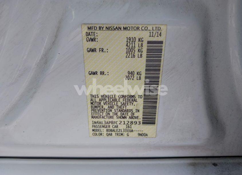 Photo 9 of 2015 Nissan Altima 2.5 S (VIN 1N4AL3AP8FC212893)