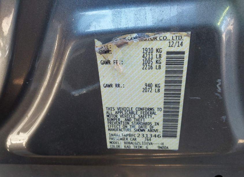 Photo 9 of 2015 Nissan Altima 2.5 S (VIN 1N4AL3AP8FC231346)