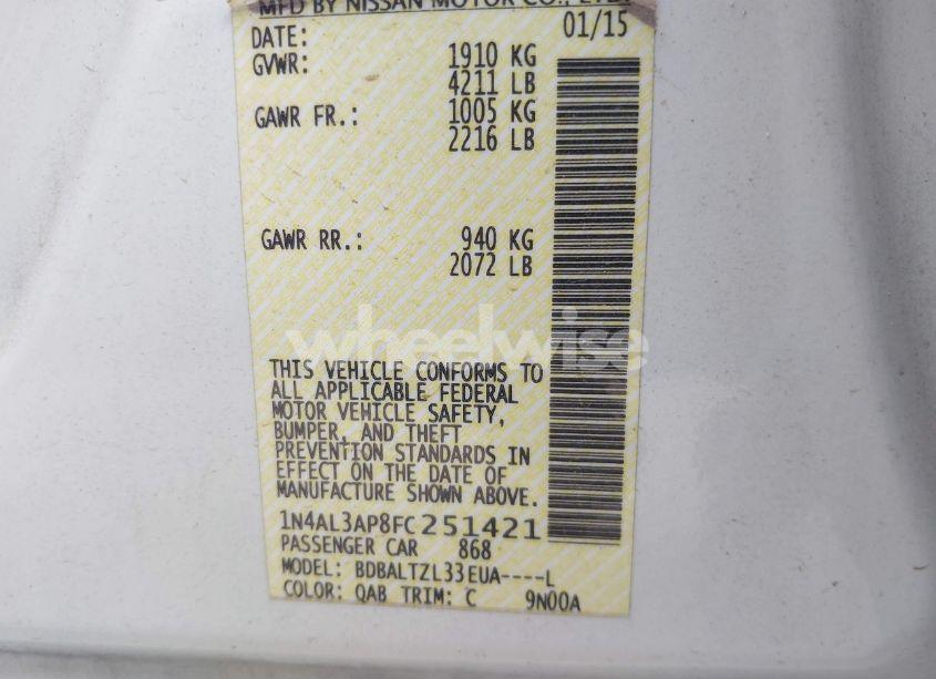 Photo 9 of 2015 Nissan Altima 2.5 SL (VIN 1N4AL3AP8FC251421)