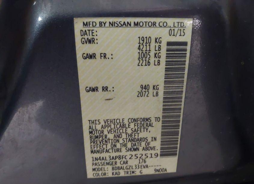 Photo 9 of 2015 Nissan Altima 2.5/2.5 S/2.5 SL/2.5 SV (VIN 1N4AL3AP8FC252519)