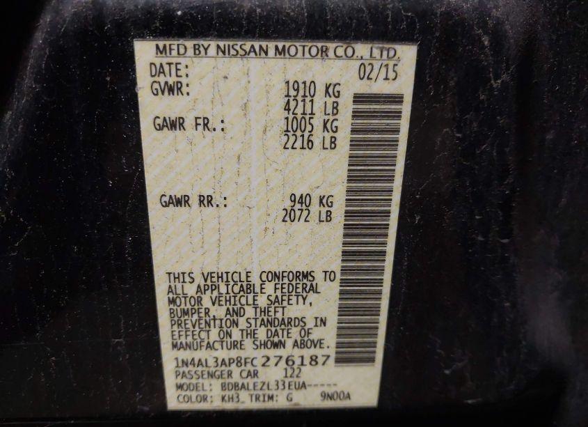 Photo 9 of 2015 Nissan Altima 2.5/2.5 S/2.5 SL/2.5 SV (VIN 1N4AL3AP8FC276187)