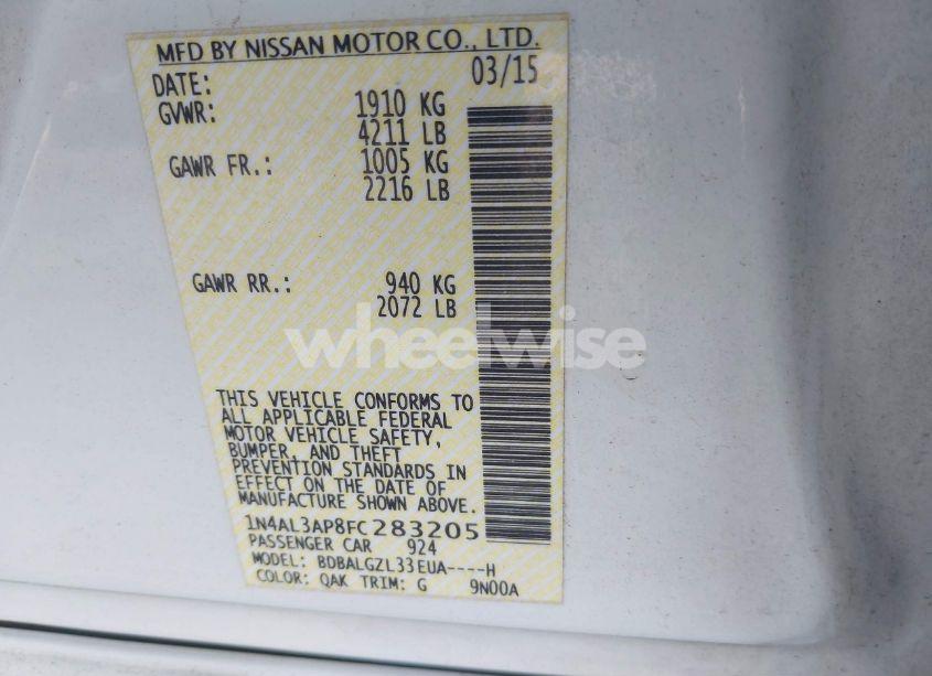 Photo 9 of 2015 Nissan Altima 2.5 S (VIN 1N4AL3AP8FC283205)