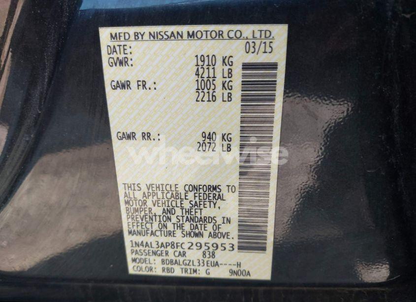 Photo 9 of 2015 Nissan Altima 2.5 S (VIN 1N4AL3AP8FC295953)