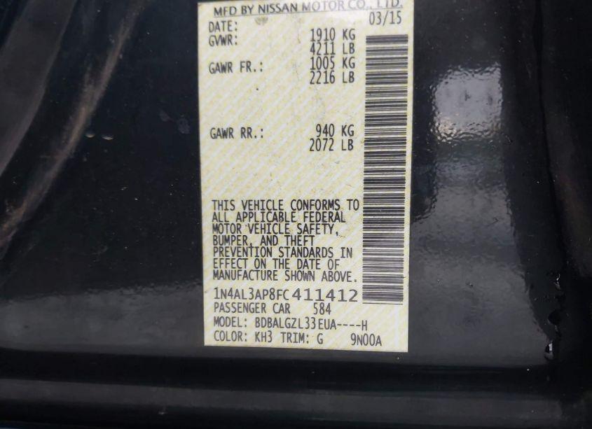 Photo 9 of 2015 Nissan Altima 2.5 S (VIN 1N4AL3AP8FC411412)