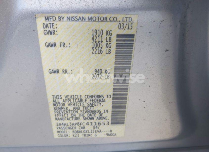 Photo 9 of 2015 Nissan Altima 2.5 S (VIN 1N4AL3AP8FC411653)