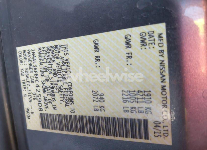 Photo 9 of 2015 Nissan Altima 2.5 S (VIN 1N4AL3AP8FC425908)