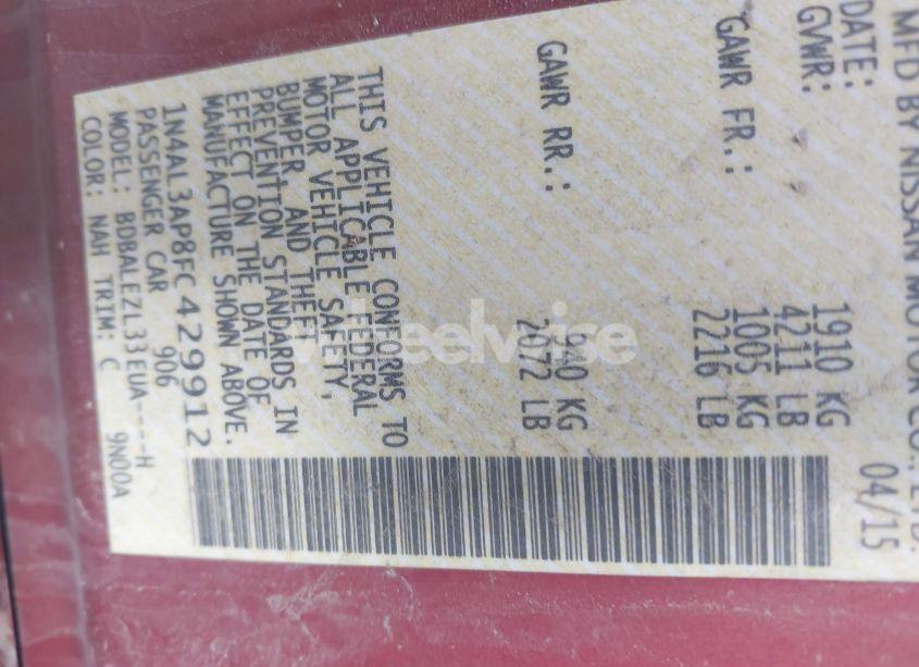 Photo 9 of 2015 Nissan Altima 2.5 S (VIN 1N4AL3AP8FC429912)