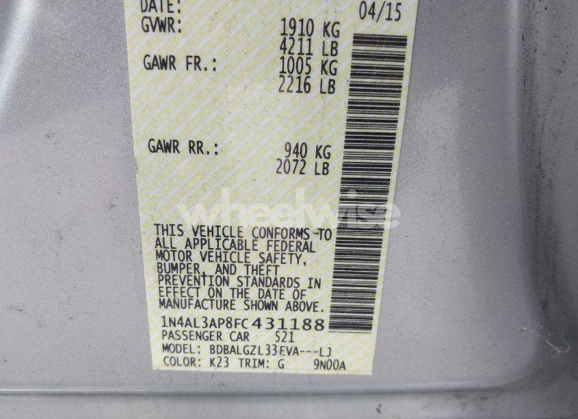 Photo 9 of 2015 Nissan Altima 2.5 S (VIN 1N4AL3AP8FC431188)