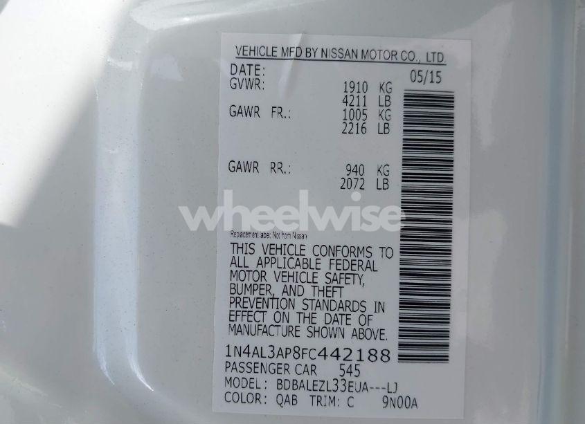 Photo 9 of 2015 Nissan Altima 2.5 S (VIN 1N4AL3AP8FC442188)