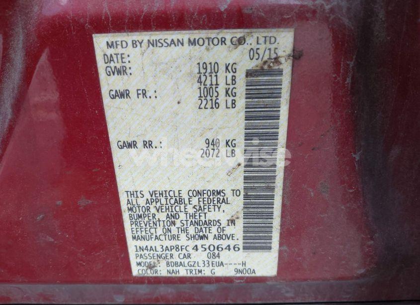Photo 9 of 2015 Nissan Altima 2.5 S (VIN 1N4AL3AP8FC450646)
