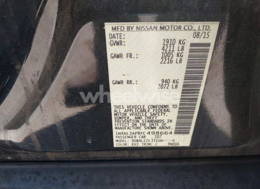 Photo 9 of 2015 Nissan Altima 2.5 SV (VIN 1N4AL3AP8FC498664)