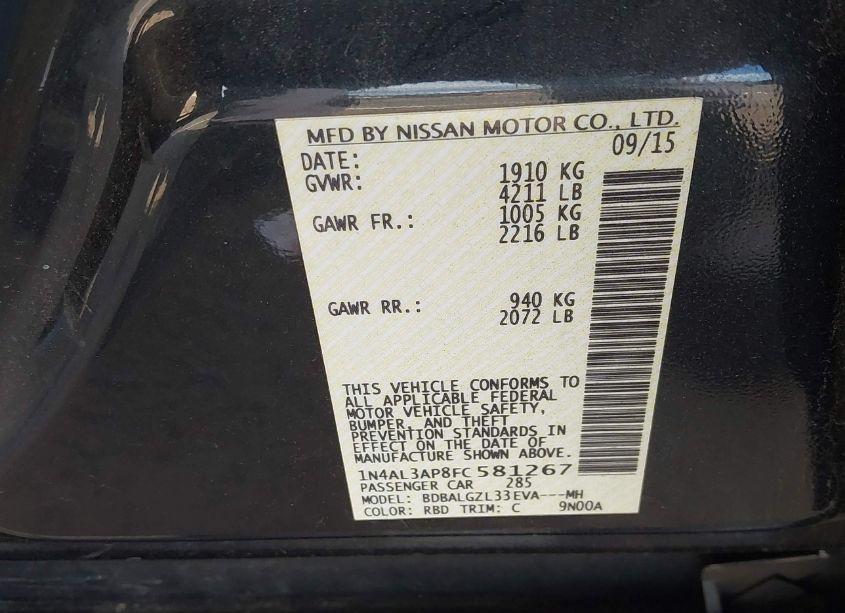 Photo 9 of 2015 Nissan Altima 2.5 S (VIN 1N4AL3AP8FC581267)