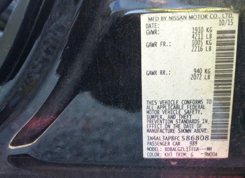 Photo 9 of 2015 Nissan Altima 2.5 S (VIN 1N4AL3AP8FC586808)