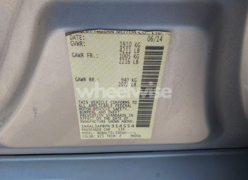 Photo 9 of 2015 Nissan Altima 2.5 SL (VIN 1N4AL3AP8FN314554)