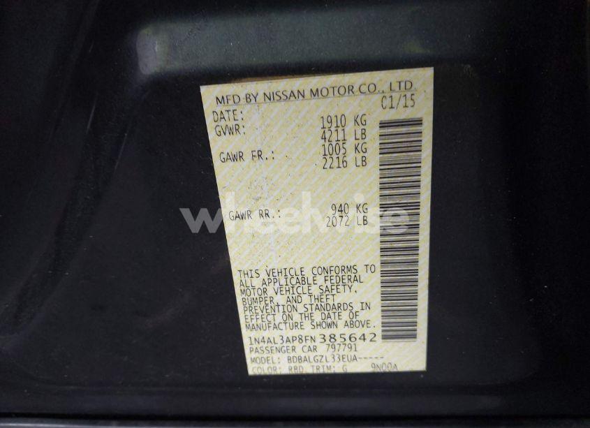 Photo 9 of 2015 Nissan Altima 2.5/2.5 S/2.5 SL/2.5 SV (VIN 1N4AL3AP8FN385642)