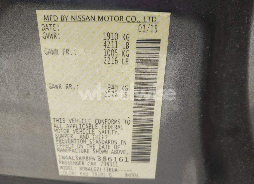 Photo 9 of 2015 Nissan Altima 2.5/2.5 S/2.5 SL/2.5 SV (VIN 1N4AL3AP8FN386161)