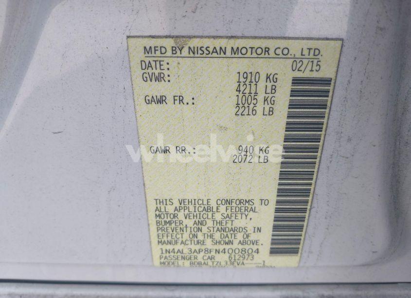 Photo 9 of 2015 Nissan Altima 2.5 SL (VIN 1N4AL3AP8FN400804)