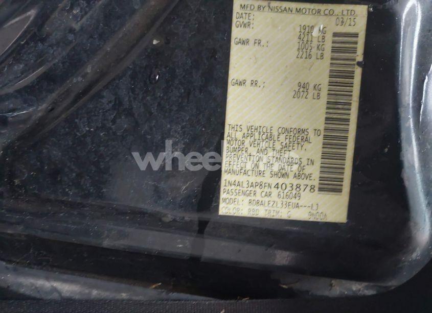 Photo 9 of 2015 Nissan Altima 2.5 S (VIN 1N4AL3AP8FN403878)