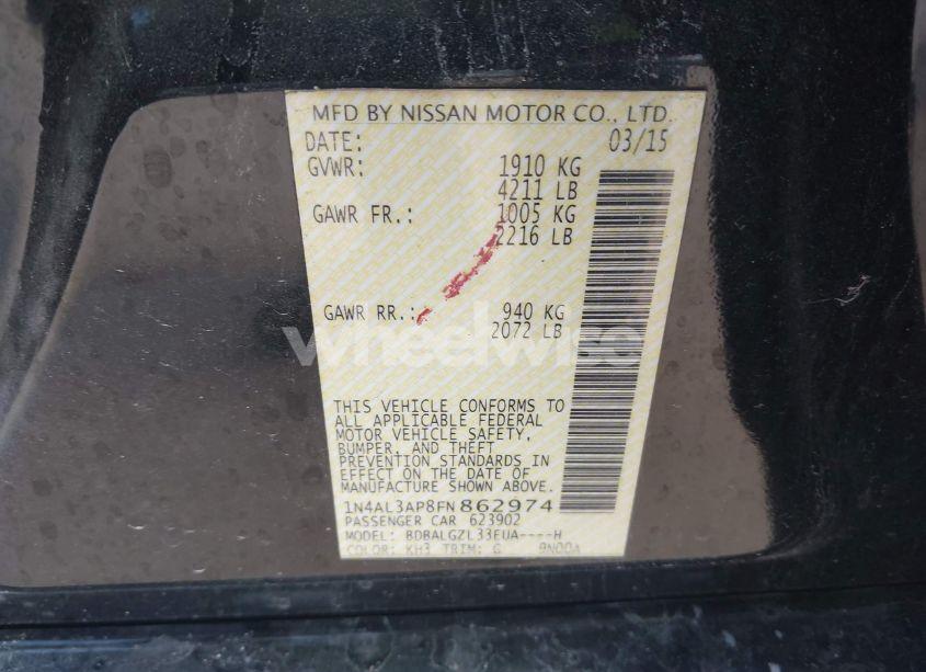 Photo 9 of 2015 Nissan Altima 2.5 S (VIN 1N4AL3AP8FN862974)