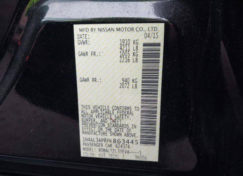 Photo 9 of 2015 Nissan Altima 2.5 SL (VIN 1N4AL3AP8FN863445)