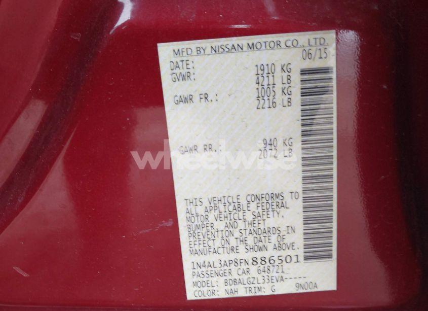 Photo 9 of 2015 Nissan Altima 2.5/2.5 S/2.5 SL/2.5 SV (VIN 1N4AL3AP8FN886501)