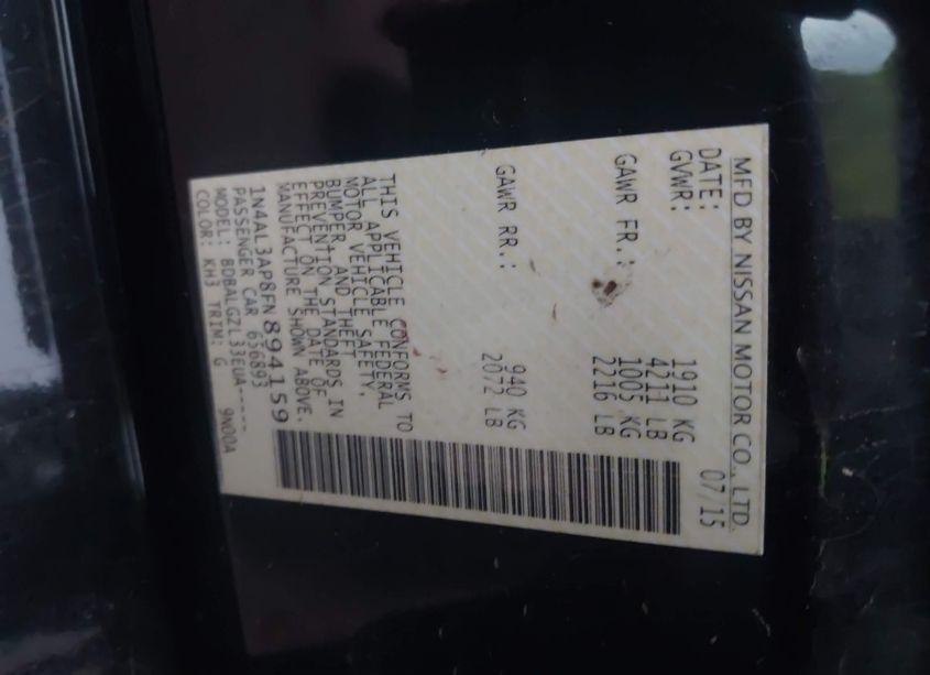 Photo 9 of 2015 Nissan Altima 2.5/2.5 S/2.5 SL/2.5 SV (VIN 1N4AL3AP8FN894159)