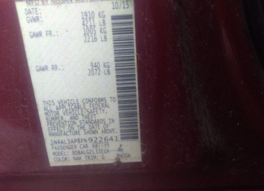 Photo 9 of 2015 Nissan Altima 2.5 S (VIN 1N4AL3AP8FN922641)