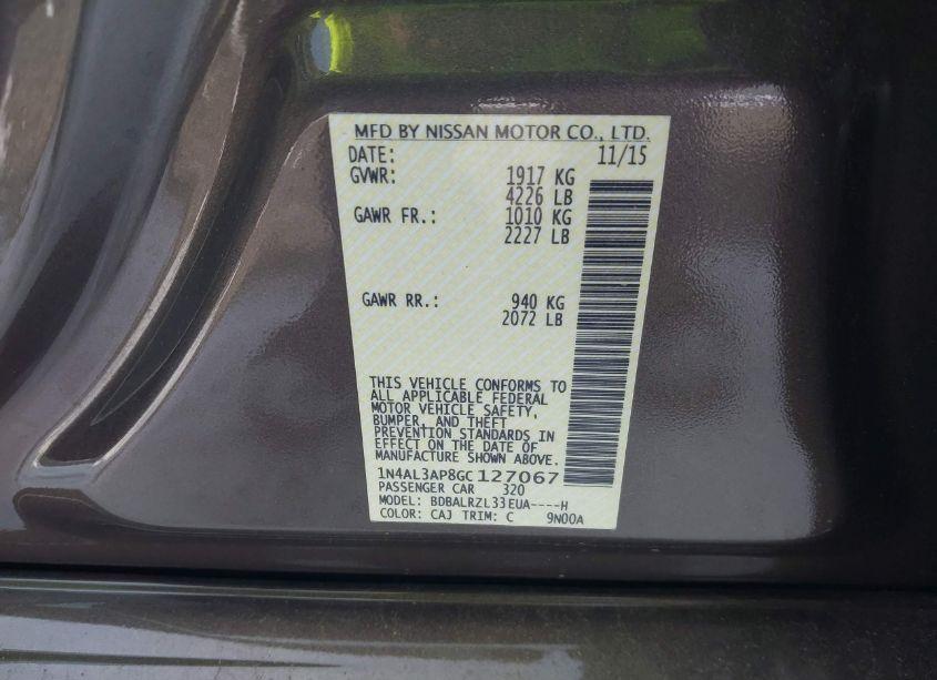 Photo 9 of 2016 Nissan Altima 2.5/2.5 S/2.5 SL/2.5 SR/2.5 SV (VIN 1N4AL3AP8GC127067)