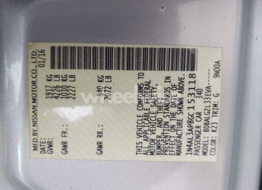 Photo 9 of 2016 Nissan Altima 2.5/2.5 S/2.5 SL/2.5 SR/2.5 SV (VIN 1N4AL3AP8GC153118)