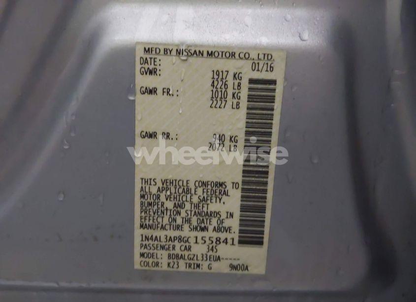 Photo 9 of 2016 Nissan Altima 2.5/2.5 S/2.5 SL/2.5 SR/2.5 SV (VIN 1N4AL3AP8GC155841)