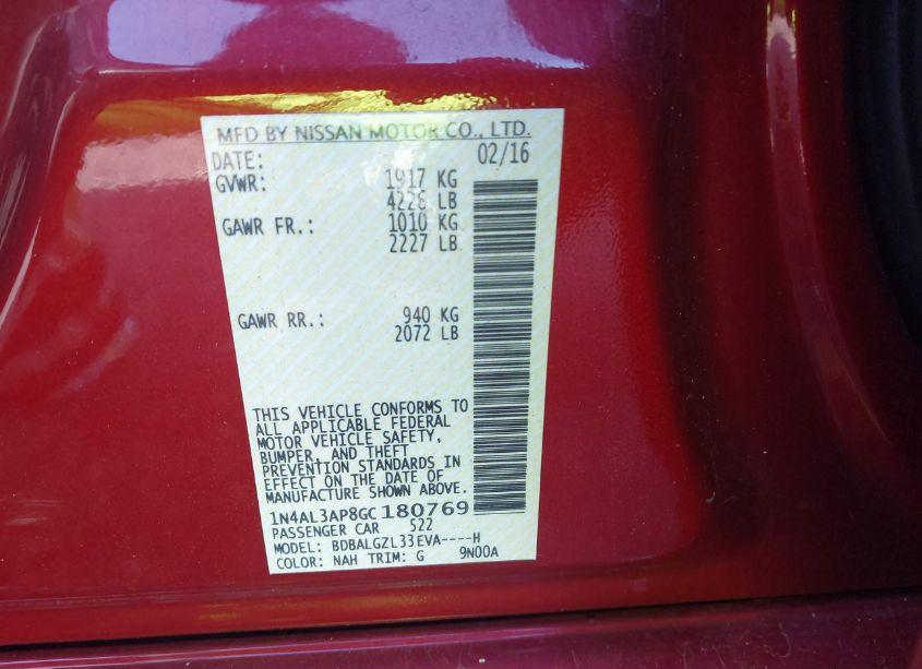 Photo 9 of 2016 Nissan Altima 2.5 S (VIN 1N4AL3AP8GC180769)