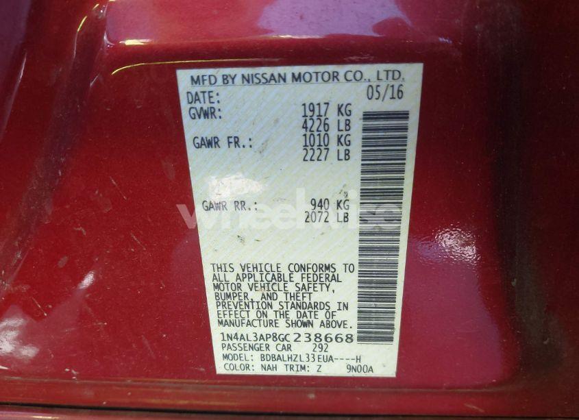 Photo 9 of 2016 Nissan Altima 2.5 SR (VIN 1N4AL3AP8GC238668)