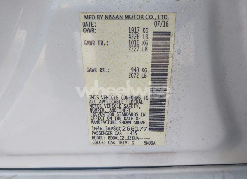 Photo 9 of 2016 Nissan Altima 2.5/2.5 S/2.5 SL/2.5 SR/2.5 SV (VIN 1N4AL3AP8GC266177)