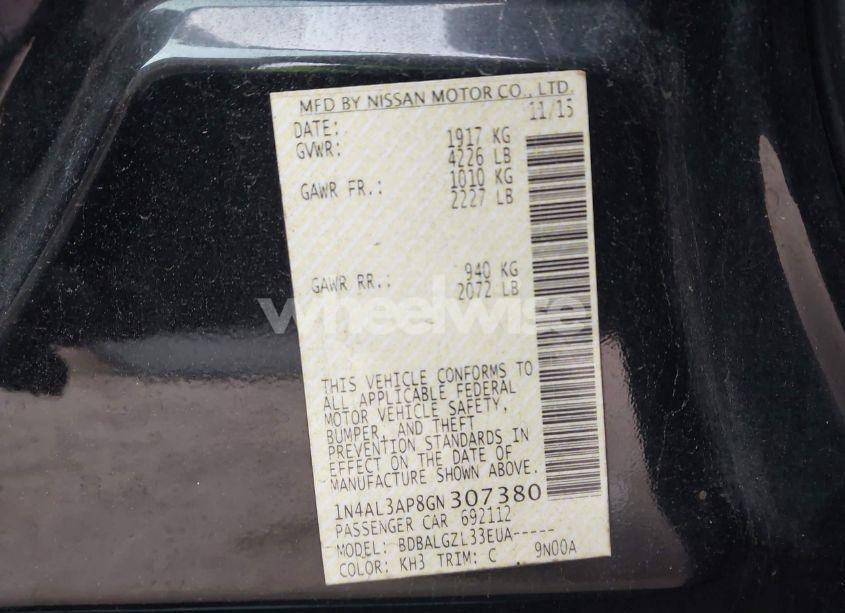 Photo 9 of 2016 Nissan Altima 2.5 S (VIN 1N4AL3AP8GN307380)