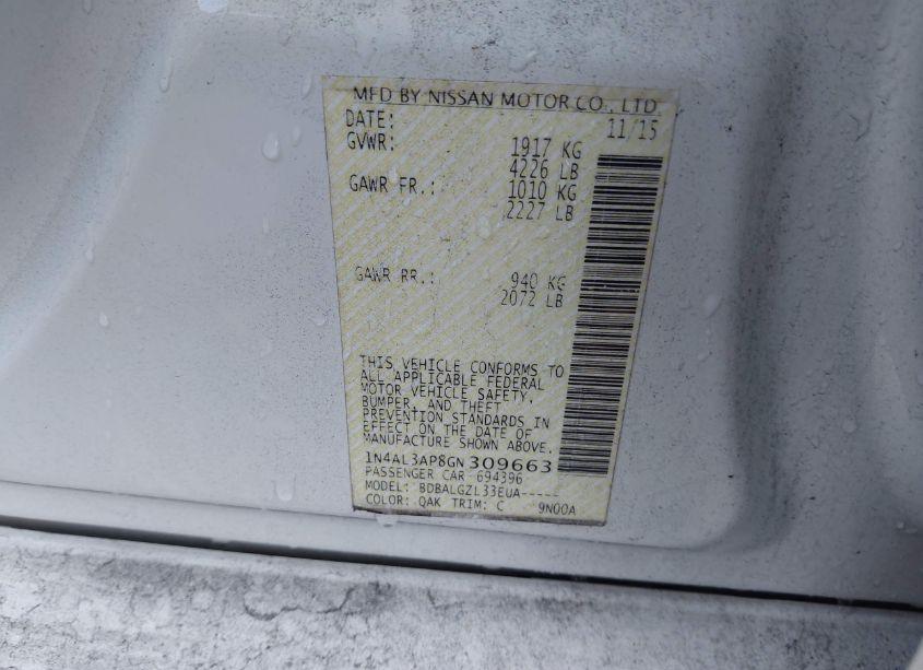 Photo 9 of 2016 Nissan Altima 2.5/2.5 S/2.5 SL/2.5 SR/2.5 SV (VIN 1N4AL3AP8GN309663)